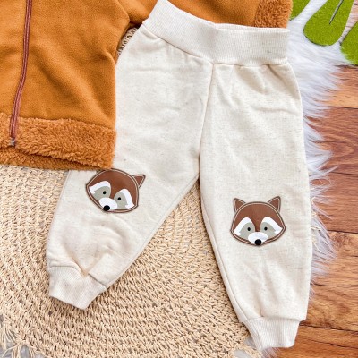 Conj. Jaqueta de Soft com Capuz e Calça de Linho Raposinha - Caramelo